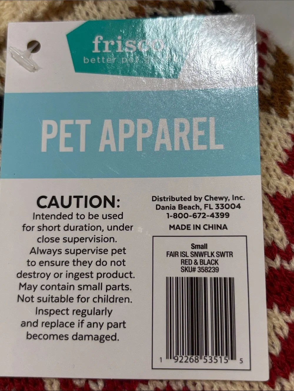 Frisco Fair Isle Snowflake Dog Cat Sweater Cream Black Red NWT Small